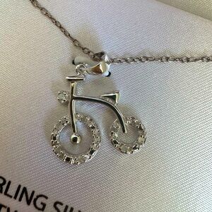 Bicycle Diamond Pendant In Sterling Silver with Chain